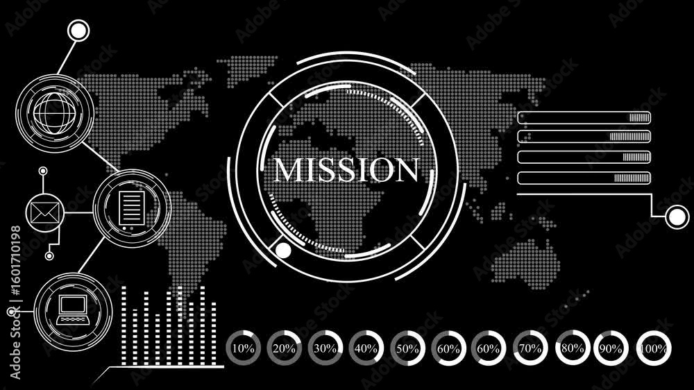 Mission concept. Finacial success concept on virtual screen. Business, technology, internet and networking concept. the word mission possible. 3d animation rendering 4k video map background .