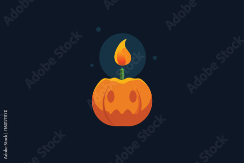 Witch figure backlit by candlelight and moon vector illustration