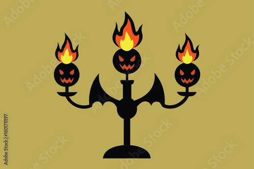 Foggy windowsill with haunted candle and leaves vector illustration