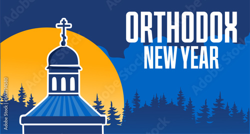 Happy Orthodox New Year with a beautiful night sky background