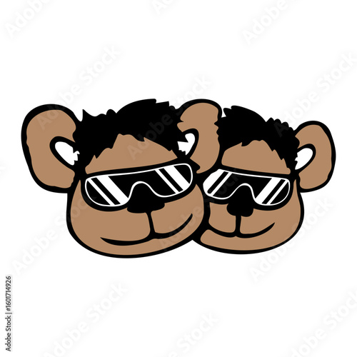 2 Bear Cool Sunglasses Smile Happy Cute Teddy Toy Team Friends