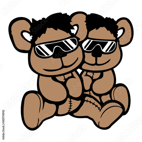 2 Bear Cool Sunglasses Smile Happy Cute Teddy Toy Team Friends
