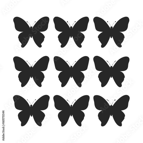 Elegant Display of Black Butterfly Silhouettes A Fluttering Ensemble of Nature's Beauty