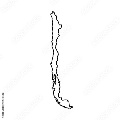 Vector Illustration of Outline Map of Chile in black with white background.