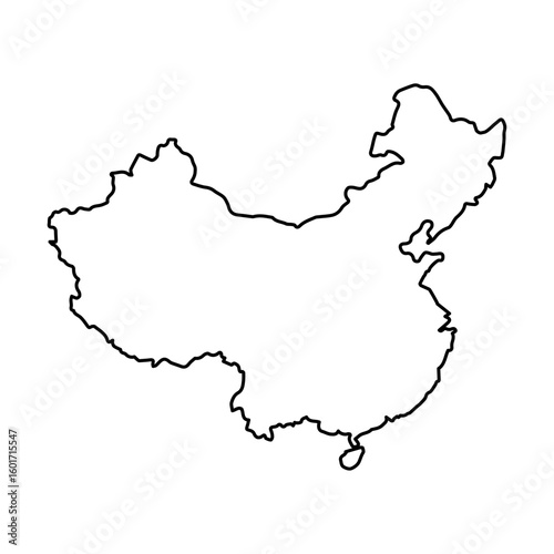 Vector Illustration of Outline Map of China in black with white background.