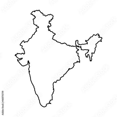 Vector Illustration of Outline Map of India in black with white background.
