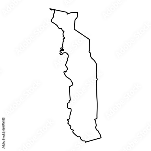 Vector Illustration of Outline Map of Togo in black with white background.