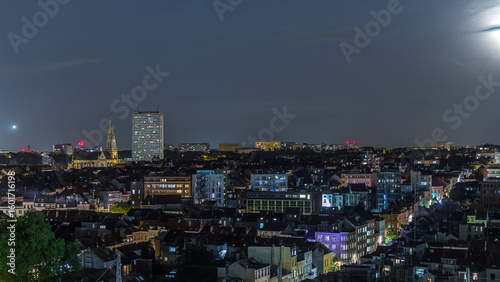 Wallpaper Mural Aerial night timelapse panorama over Brussels skyline in Schaerbeek with Saint-Servais Church Torontodigital.ca