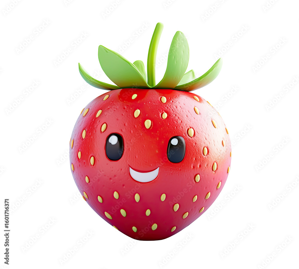 Obraz premium Cute 3D strawberry with a happy face