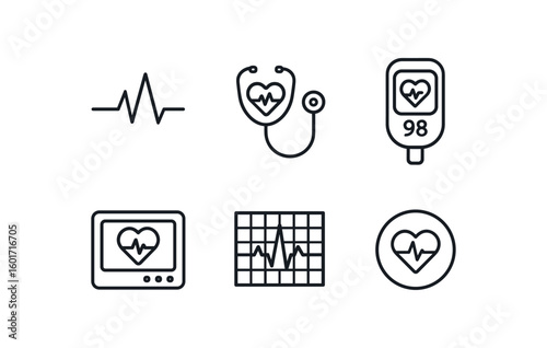 straight perfect stroke icon mono icons style isolated heartbeat ECG waveform heartbeat stethoscope trace heartbeat pulse oimeter reading heartbeat monitor heartbeat rhythm graph heartbeat