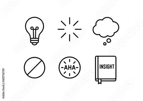 straight perfect stroke icon mono icons style isolated bulb icon epiphany spark animation thought bubble overlay clarity lens filter aha moment insight journal notebook