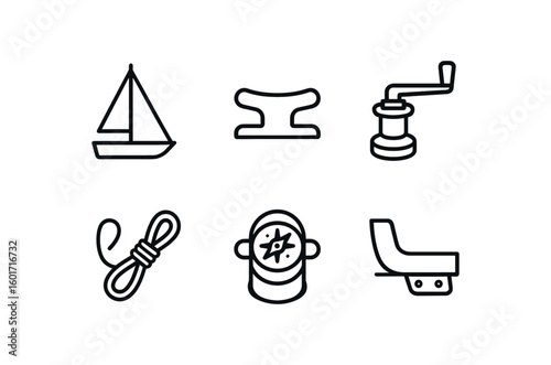 straight perfect stroke icon mono icons style isolated sailing mast rigging sailing cleat hook sailing winch handle crank sailing sail reefing sailing compass binnacle sailing hull flan