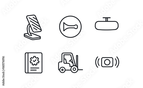straight perfect stroke icon mono icons style isolated forklift operator foot pedal forklift operator horn button forklift operator rearview mirror forklift operator maintenance log