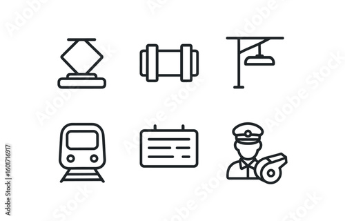 straight perfect stroke icon mono icons style isolated train pantograph collector train sleeper tie train overhead wire train control cabin train tible board train conductor whistle