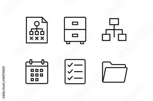 straight perfect stroke icon mono icons style isolated organization project plan organization filing cabinet organization flowchart diag organization calendar scheduler organization task