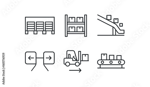 straight perfect stroke icon mono icons style isolated distribution center dock doors distribution center pallet racking distribution center sorting chute distribution center dock area