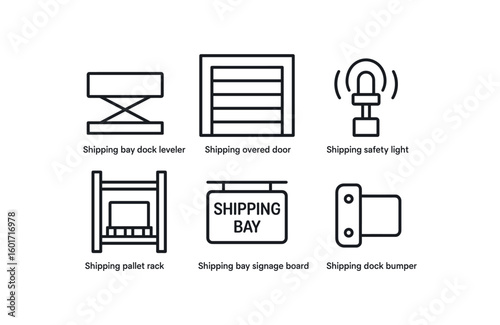 straight perfect stroke icon mono icons style isolated shipping bay dock leveler shipping bay overhead door shipping bay safety shipping bay pallet rack shipping bay signa board shipping