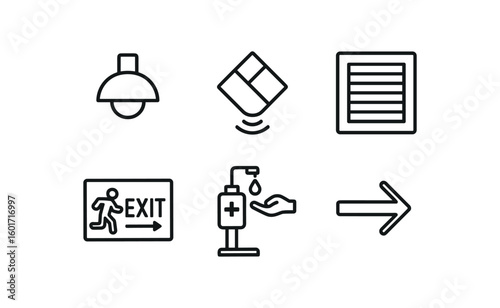 straight perfect stroke icon mono icons style isolated corridor sconce corridor floor sensor tile corridor ceiling vent grille corridor emerncy eit corridor sanitizer station corridor