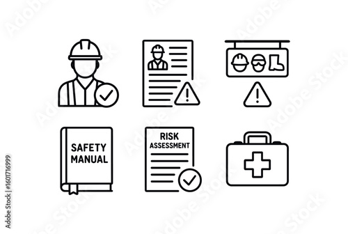 straight perfect stroke icon mono icons style isolated safety r check safety r incident log safety r PPE station safety r safety manual safety r risk assessment form safety r first aid kit
