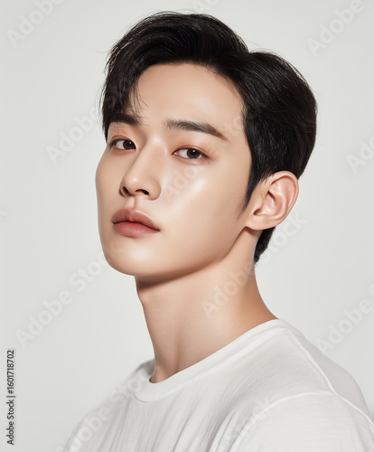handsome korean asian male model. man beauty, man's hair model