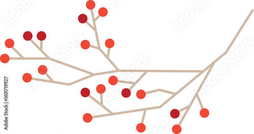 Minimal vector illustration of red berries on bare branches. Ideal for seasonal decorations, oriental design elements, and festive content including Chuseok, Seollal, Christmas, and New Year.