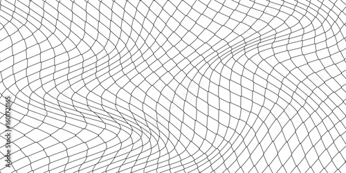 Fishnet pattern, fish net background, soccer goal mesh, vector fishing, football or tennis sport. Seamless ropes and knots pattern with black and white ornament of fish trap, fence grid, gate network
