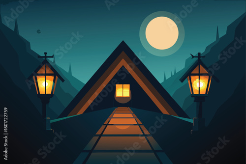 Spooky rocking chair in empty nursery with ghostly vibe vector illustration