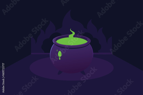 Halloween treat table with skull candles and potions vector illustration