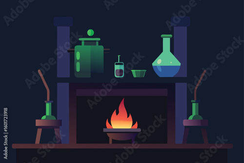 Glowing orb floating above ancient altar vector illustration