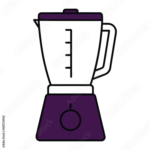 Purple kitchen blender appliance food preparation tool with measurements and a knob for blending smoothies