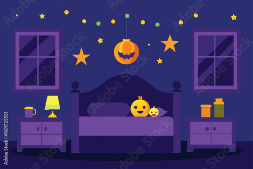a child s bedroom with halloween decorations and g (2).eps