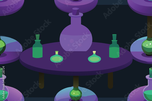 a witch s potion table with glowing bottles  ideal.eps
