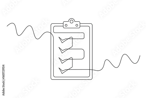 Continuous Line Checklist Clipboard Vector   Minimal Single Line Art for Task Management.