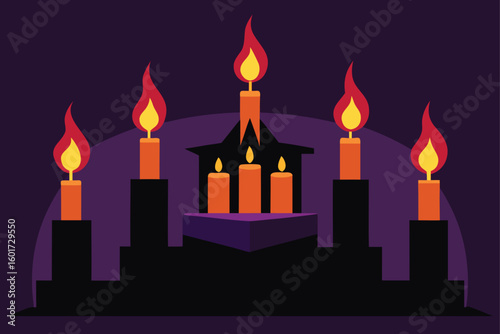 a candle with a bat shaped flame vector illustration