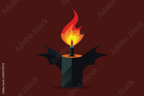 a creepy candle with a flickering flame in a graveyard vector illustration