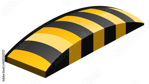 A bold, stylized illustration of a black and yellow striped speed bump.