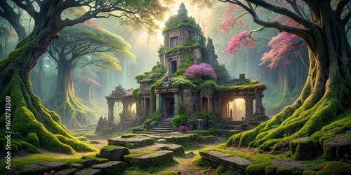 Ancient Temple Ruins in Enchanted Forest