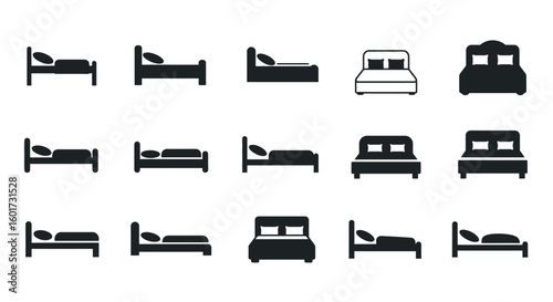 Bed Icon Set: Various Bed Styles