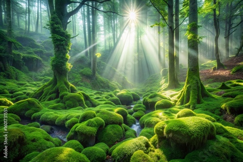 Sunlit Mossy Forest Landscape