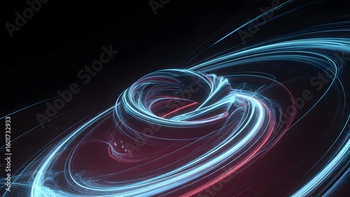 Dynamic abstract neon light trails flow in dark space creating a stunning tech background