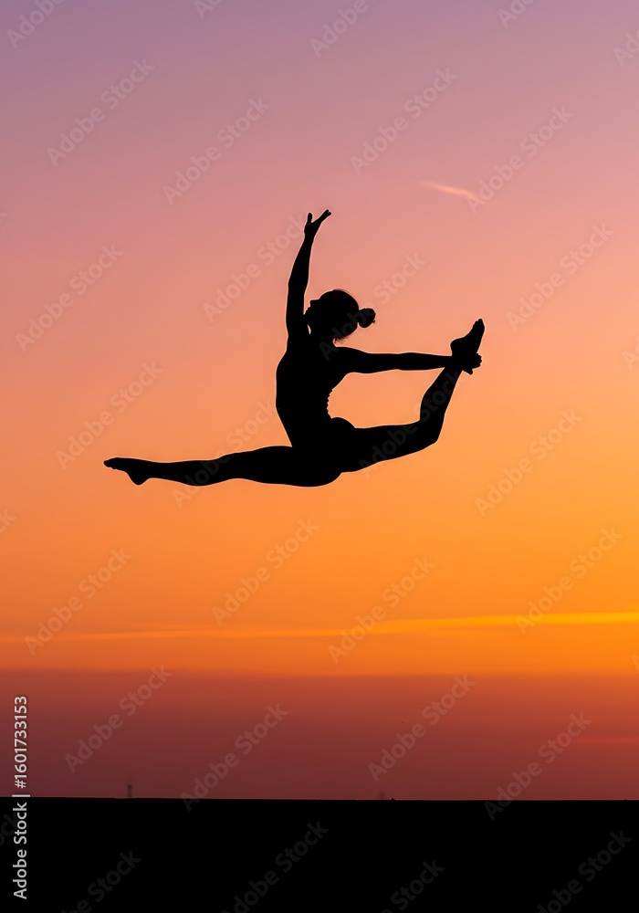 Woman jumping in sunset silhouette Woman jumping in sunset silhouette