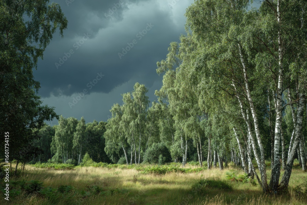 Fototapeta premium Birch Woods Stormy Skies