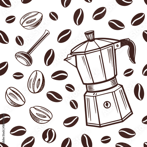 Coffee beans and brewing pot pattern mocha pot coffee maker