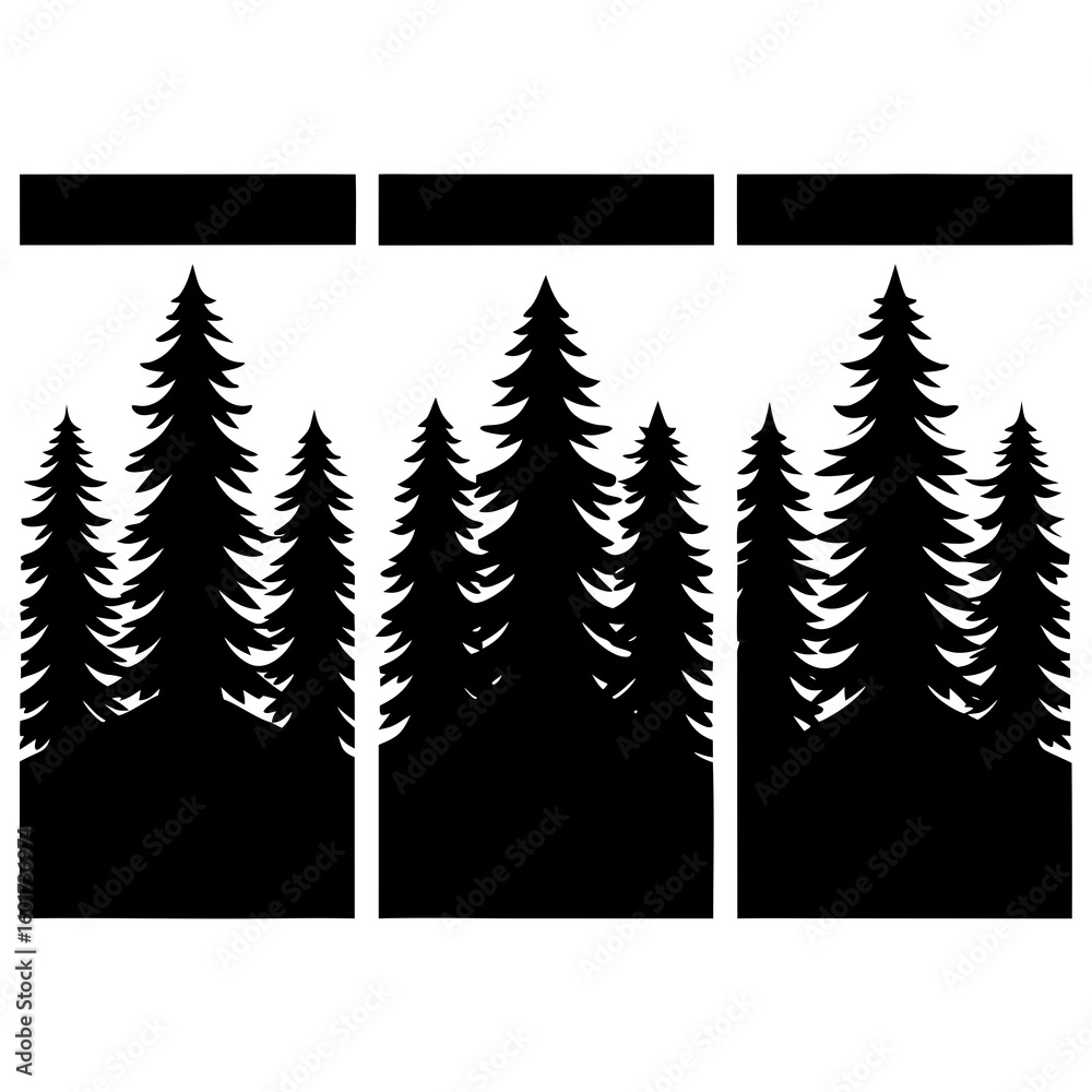 Fototapeta premium Black and white silhouette of a forest with tall pine trees