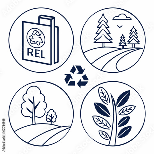 Eco friendly resort icons nature recycling and plants vector
