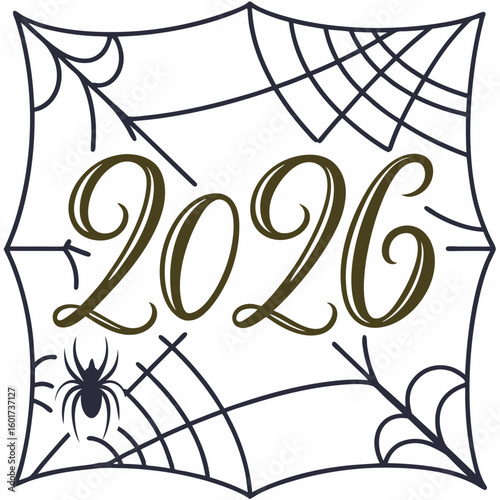 Elegant metallic year with spider and web vector