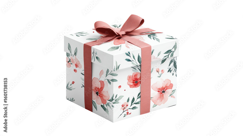 Obraz premium Gift Box With Floral Pattern And Ribbon With Bow Is Isolated