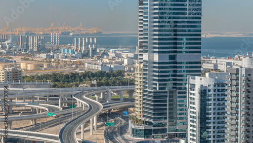 Photos Aerial view of a sheikh zayed road intersection in a big city timelapse