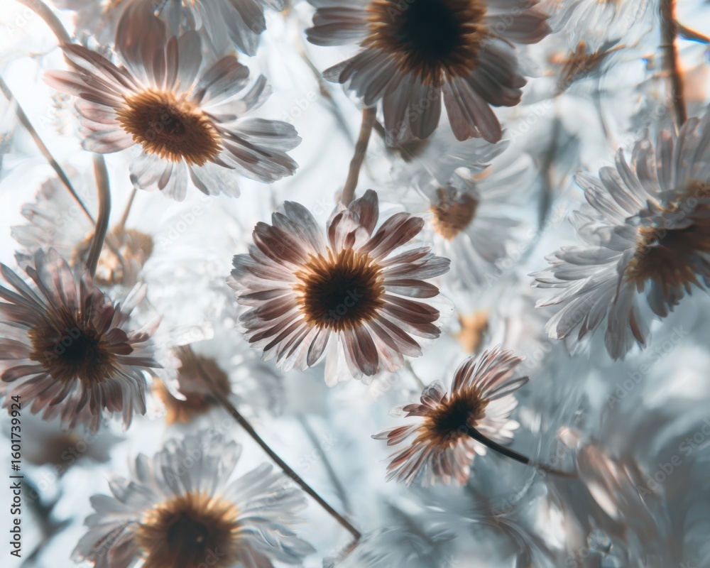 Obraz premium Floral Reflection Through Water, Floral Reflection Through Water, Floral Reflection Through Water