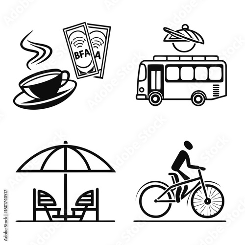 Resort Icons Coffee Bus Outdoor Seating Cycling coffee cup hot beverage